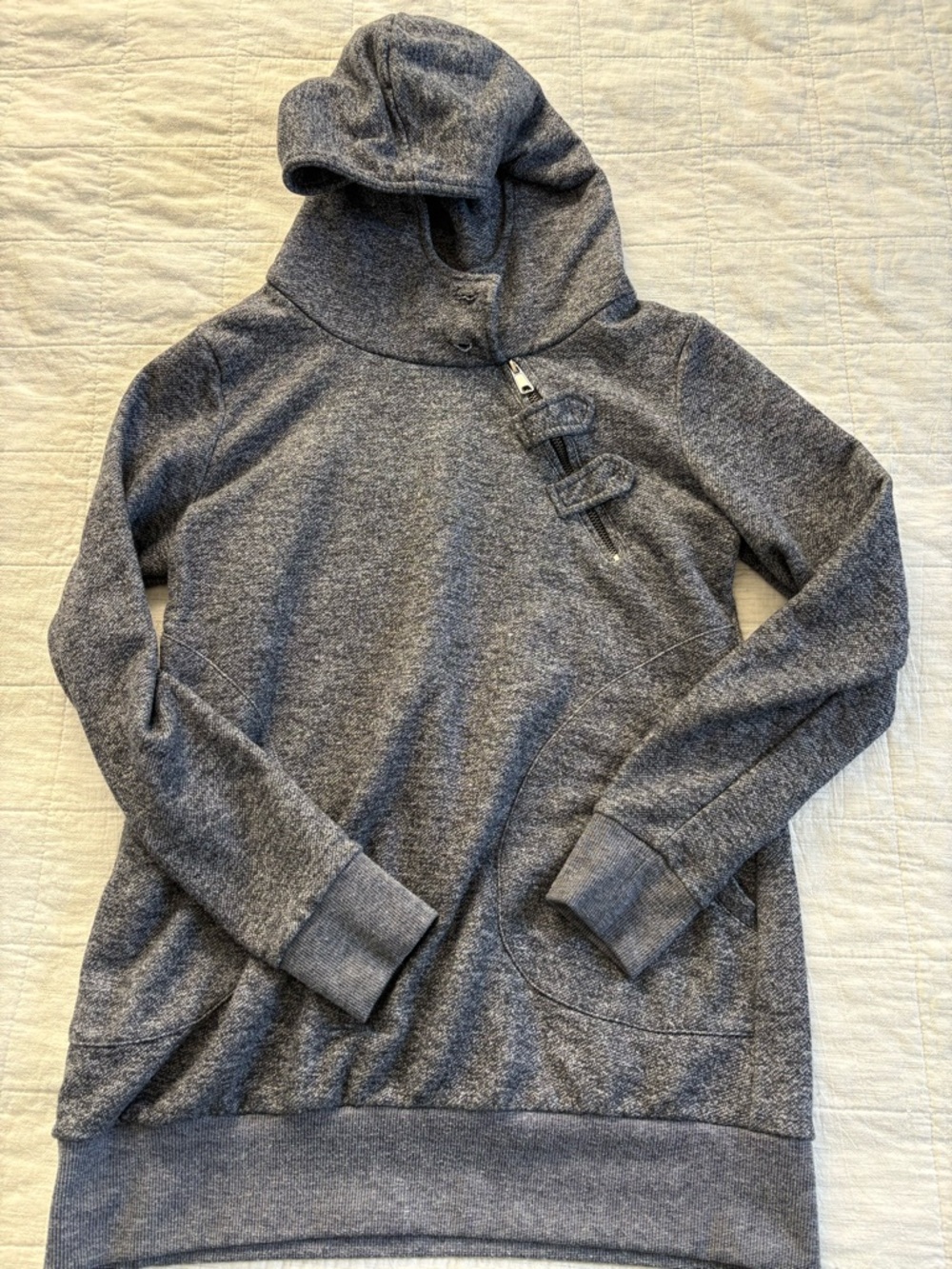 Kimi + Kai - Women's Heather Gray Hooded Pullover Maternity Sweater - M